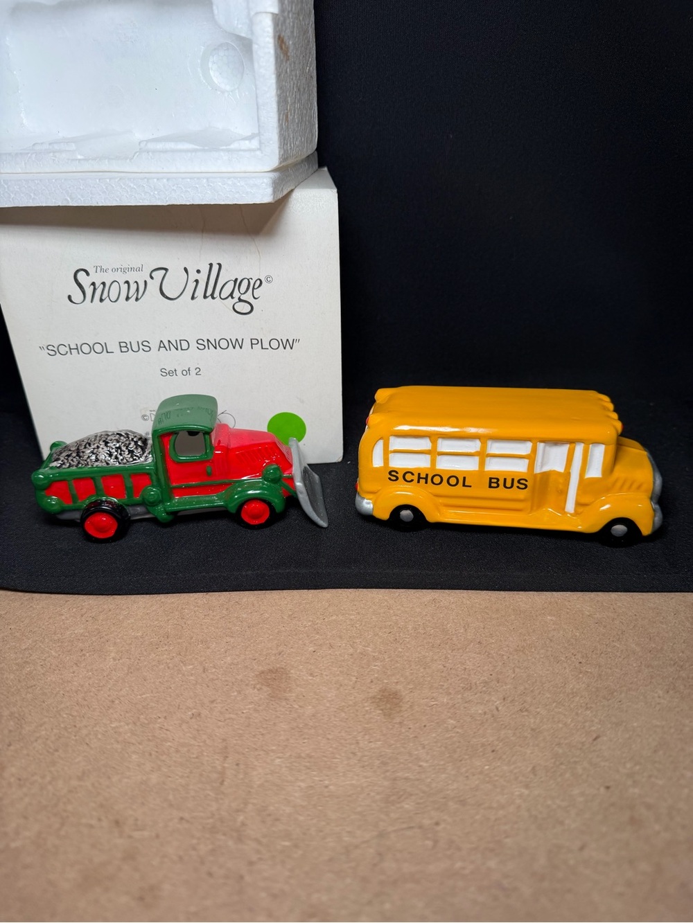Dept 56 Vintage Snow Village "School Bus & Snow Plow" #51373 Retired